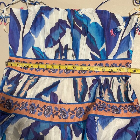 FARM RIO NWT "Blue Foliage" Sleeveless Empire Tier Midi/Maxi Blue/White/Peach XL - Picture 5 of 16